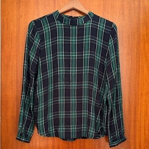 LOFT Plaid Blouse in Navy and Green